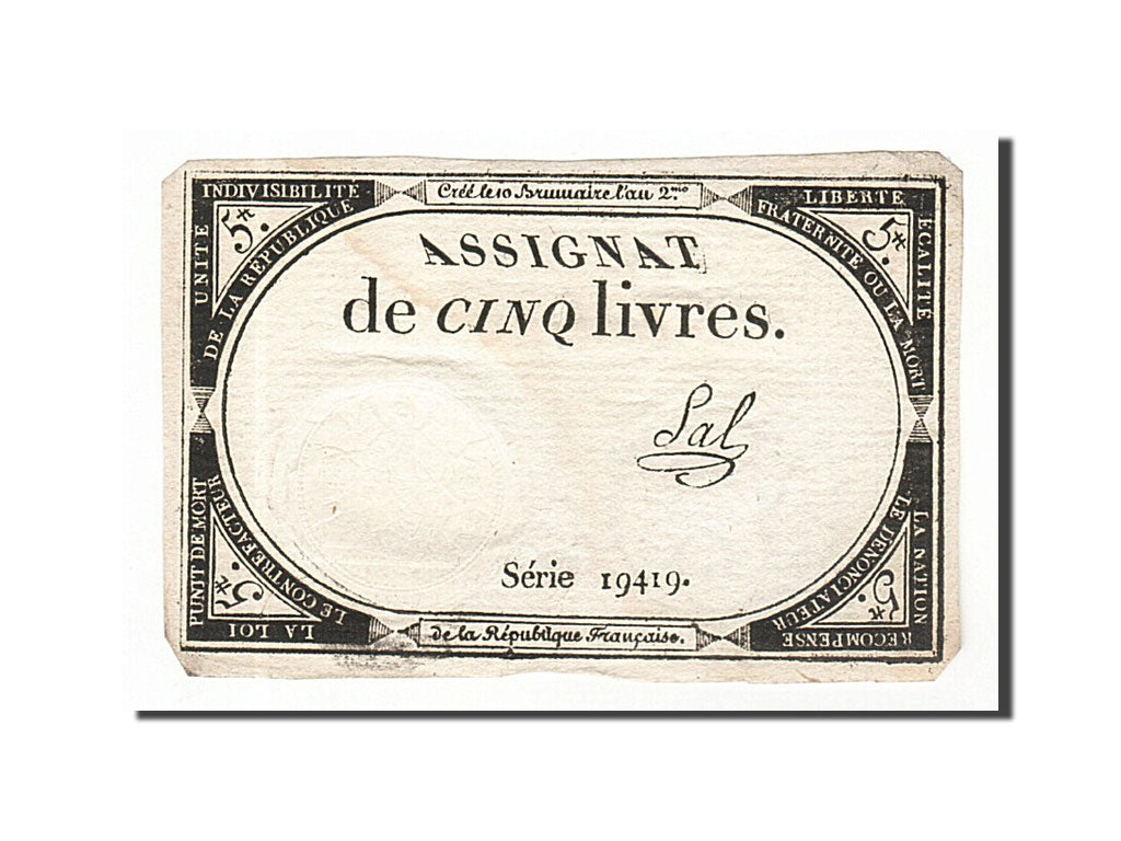 France, 5 Livres, 1793, KM #A76, 1793-10-31, AU(50-53), Lafaurie #171, France,..