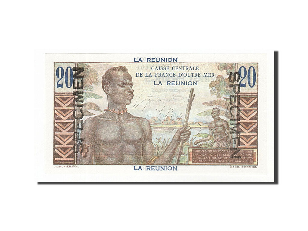 Reunion, 20 Francs, 1947, KM #43s, UNC(65-70), O.000