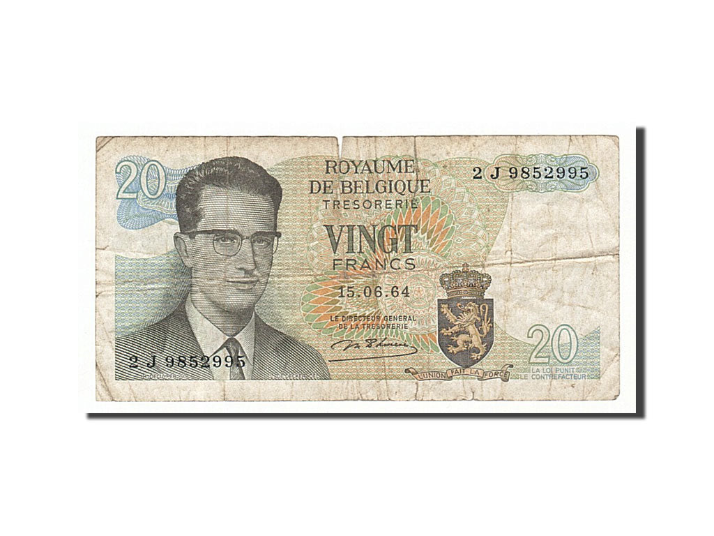Belgium, 20 Francs, 1964, KM #138, 1964-06-15, F(12-15), 2J9852995