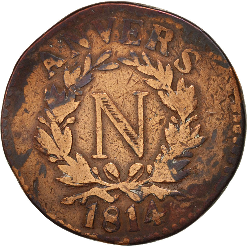 France, 5 Centimes, 1814, Anvers, VG(8-10), Bronze, Gadoury:129a