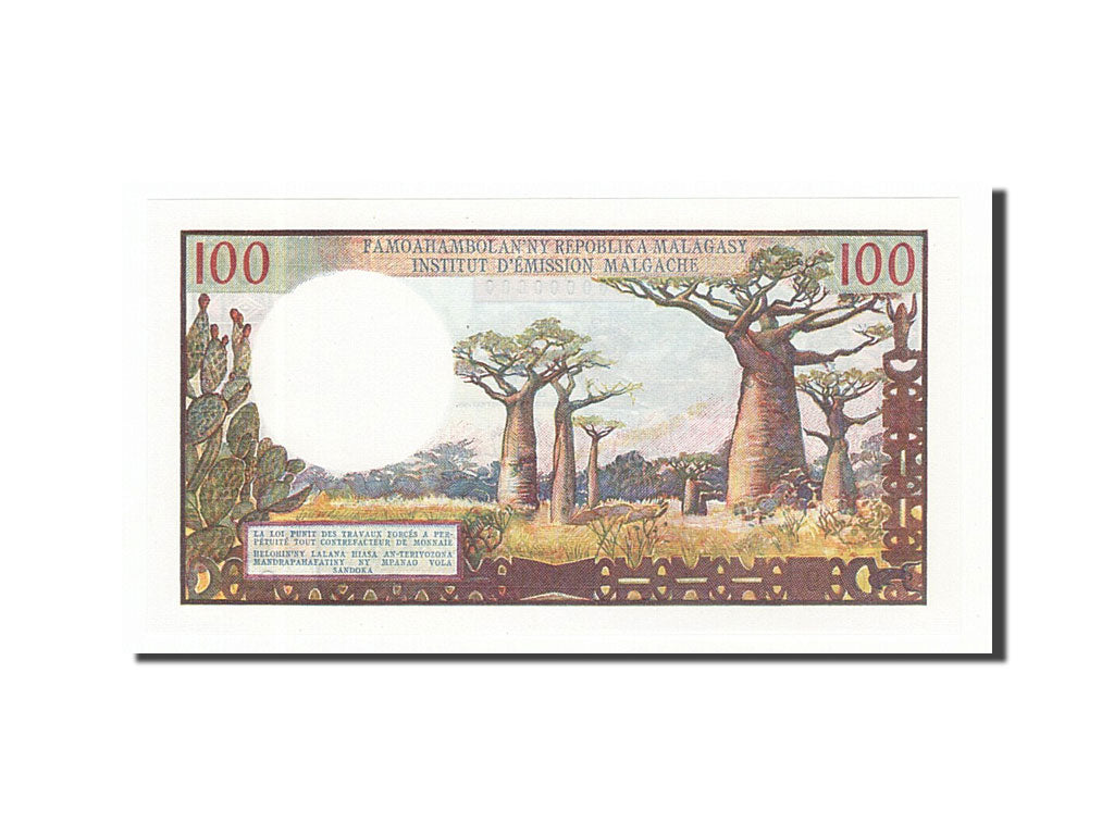 Madagascar, 100 Francs =  20 Ariary, 1966, KM #57s, UNC(65-70), O.0