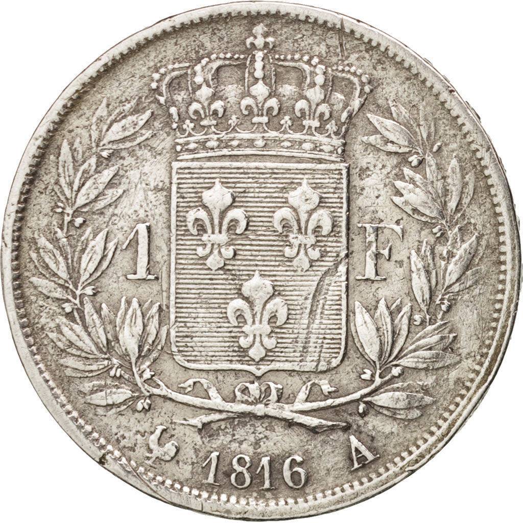 France, Louis XVIII, Franc, 1816, Paris, VF(30-35), Silver, KM:709.1, Gadoury449