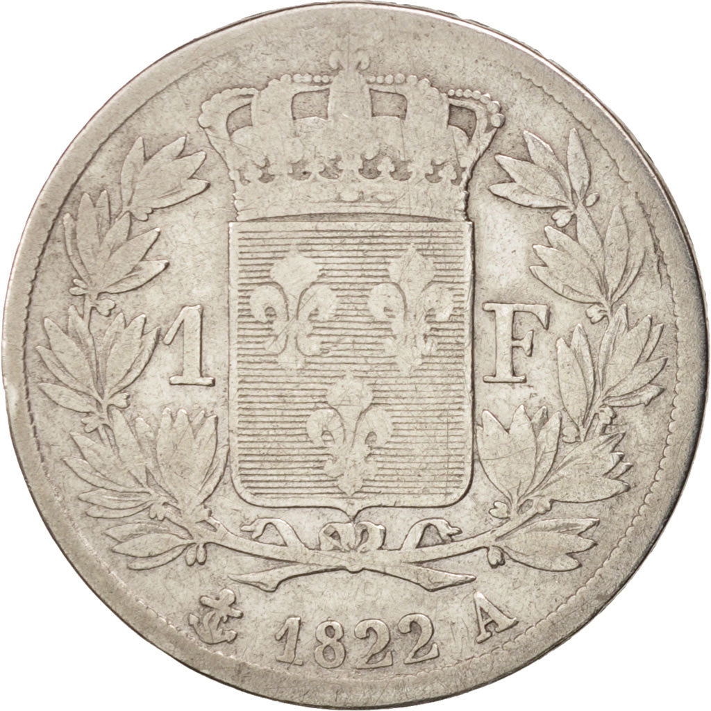 Francia, Louis XVIII, Louis XVIII, Franc, 1822, Paris, B+, Argento, KM:709.1,...