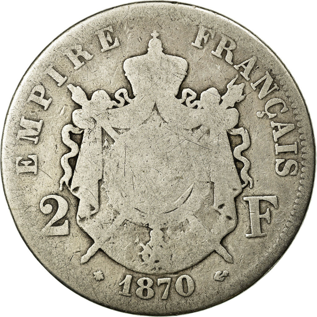 Coin, France, Napoleon III, Napoléon III, 2 Francs, 1870, Paris, VG(8-10)