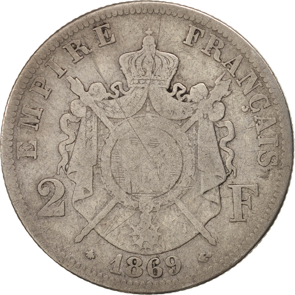 Monnaie, France, Napoleon III, Napoléon III, 2 Francs, 1869, Paris, B, Argent