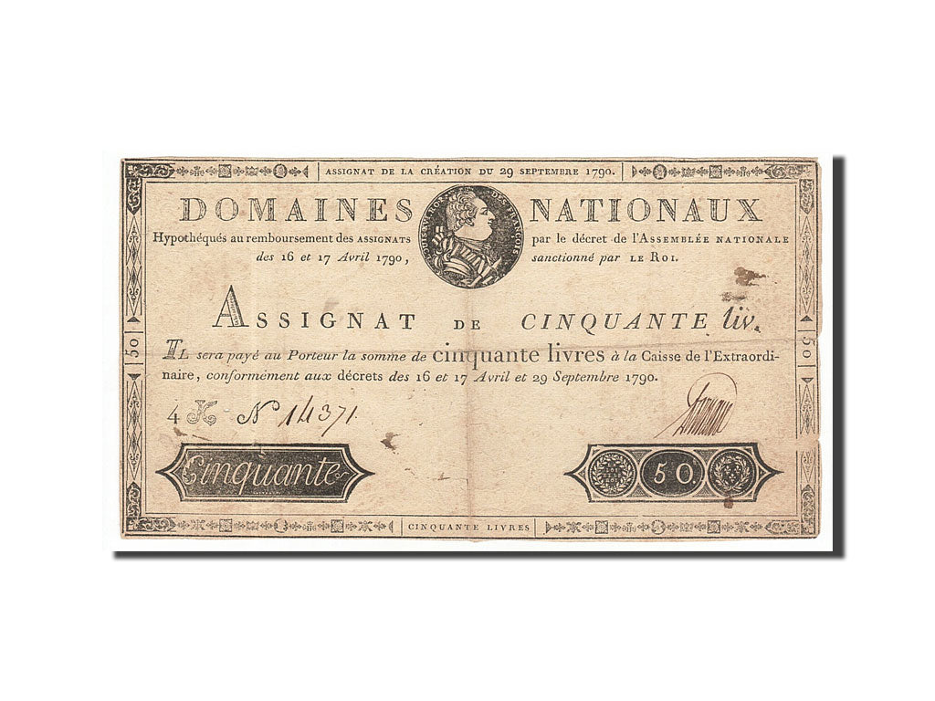 Francia, 50 Livres, 1790, Darnaud, KM:A34, 1790-09-29, BB, Lafaurie:129