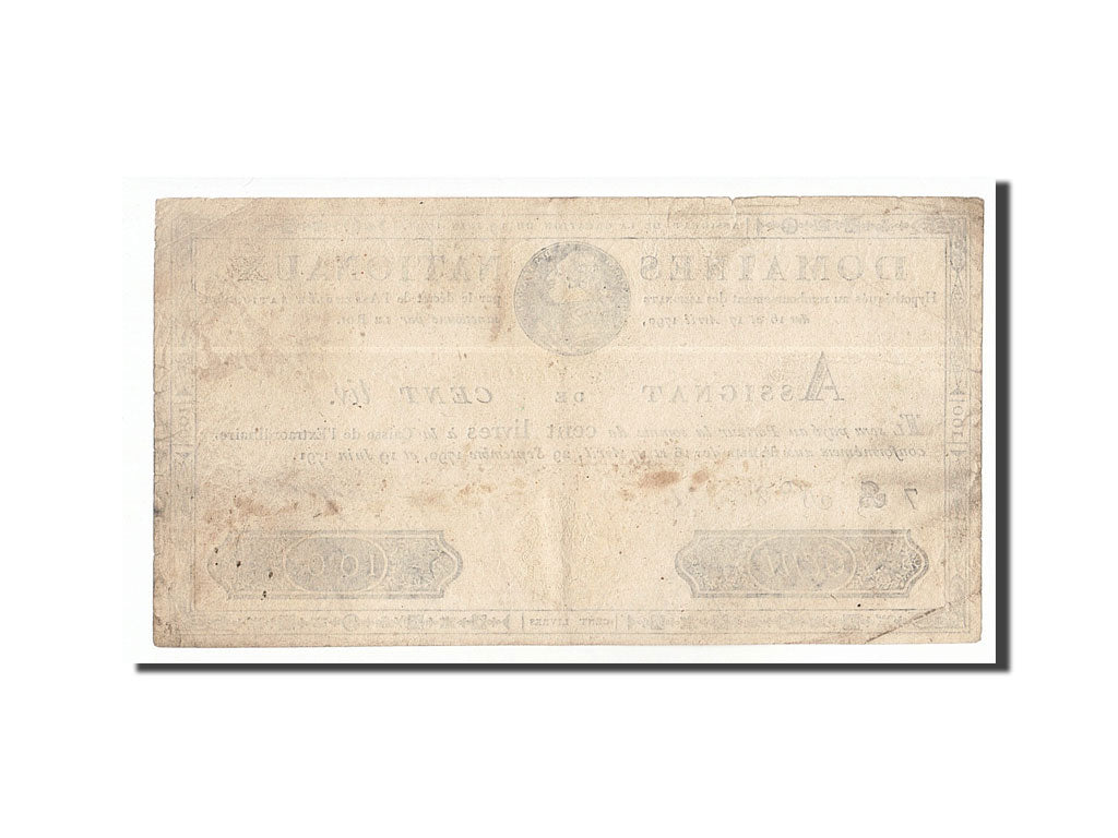 Banknot, Francja, 100 Livres, 1791, Raquin, 1791-06-19, EF(40-45), KM:A44A