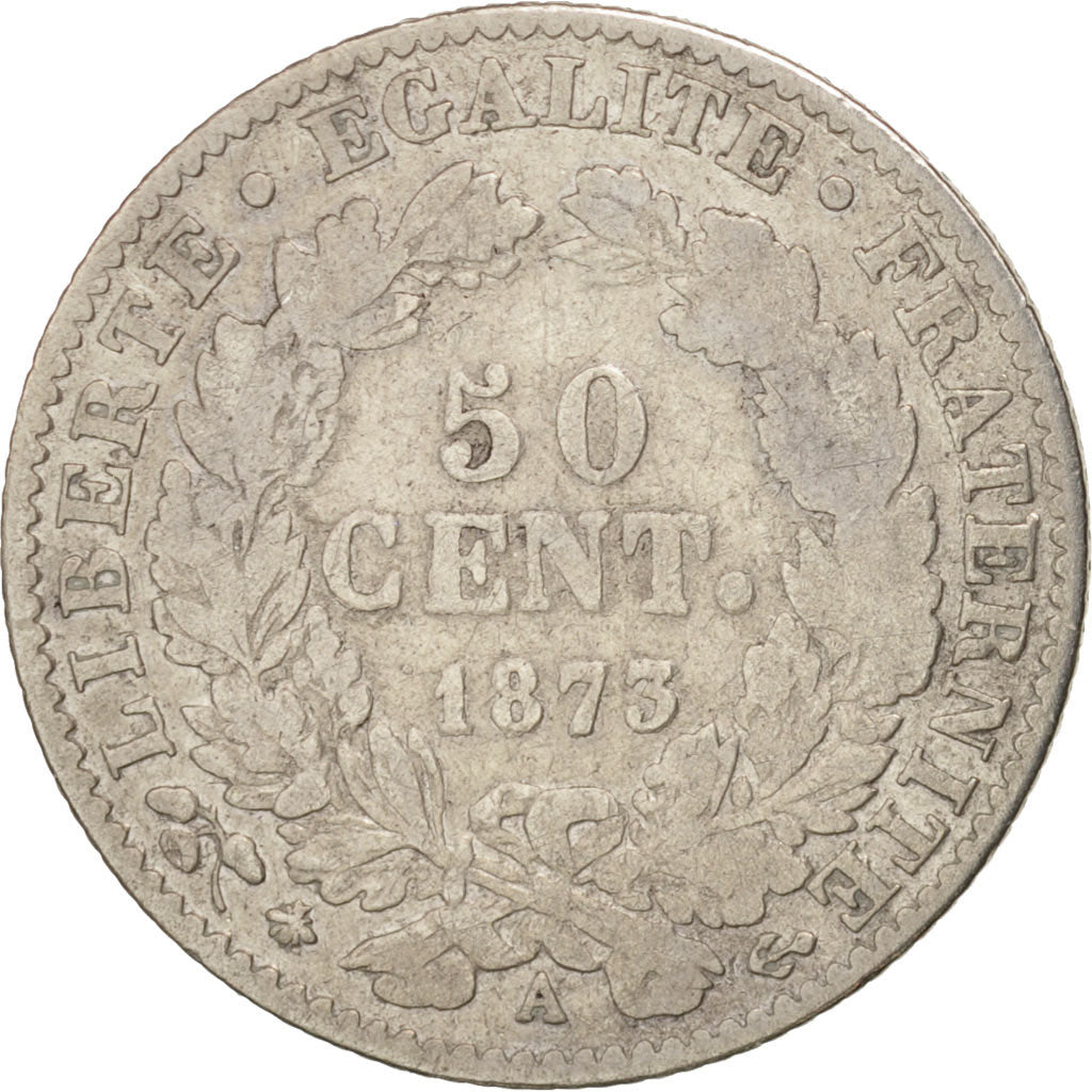 France, Cérès, 50 Centimes, 1873, Paris, Silver, KM:834.1, Gadoury:419a