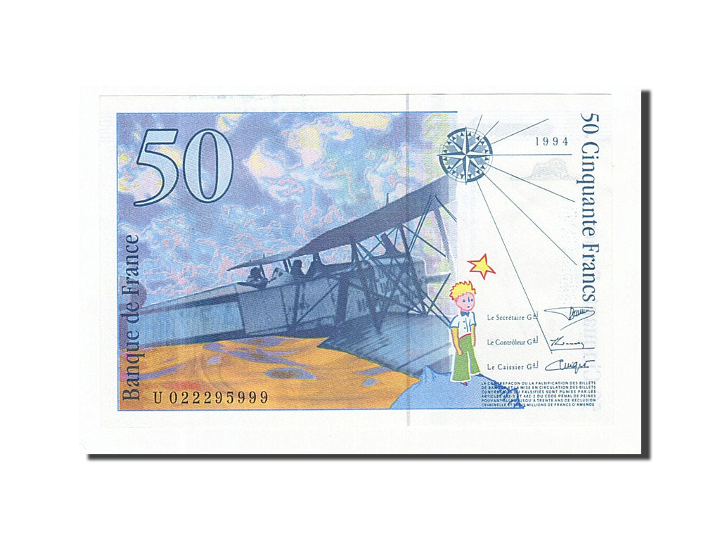 France, 50 Francs, 50 F 1992-1999 ''St Exupéry'', 1994, KM #157Aa, UNC(63), U...