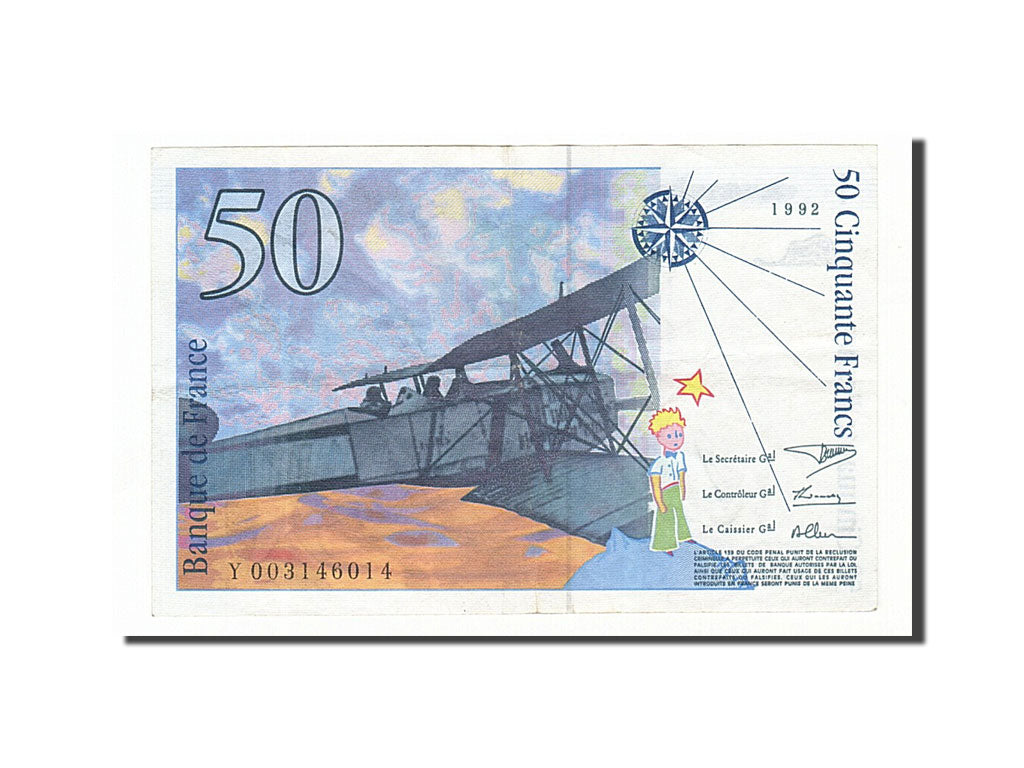 France, 50 Francs, 50 F 1992-1999 ''St Exupéry'', 1992, KM #157a, EF(40-45), Y..