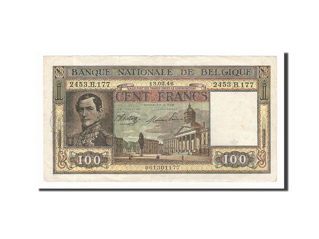 Belgium, 100 Francs, 1946, KM #126, 1946-02-13, EF(40-45), 2453.B.177
