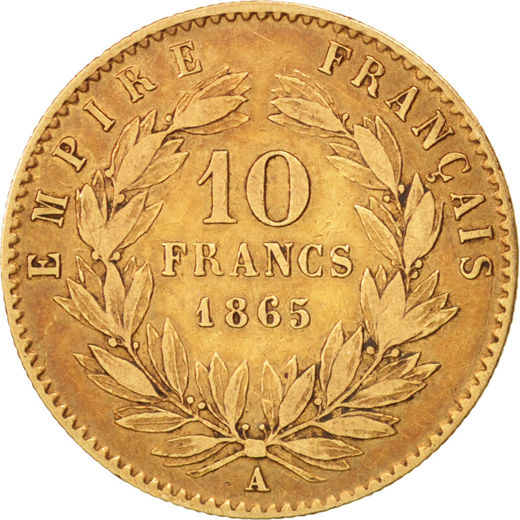 Frankreich, Napoleon III, 10 Francs, 1865, Paris, VF(30-35), Gold, KM 800.1