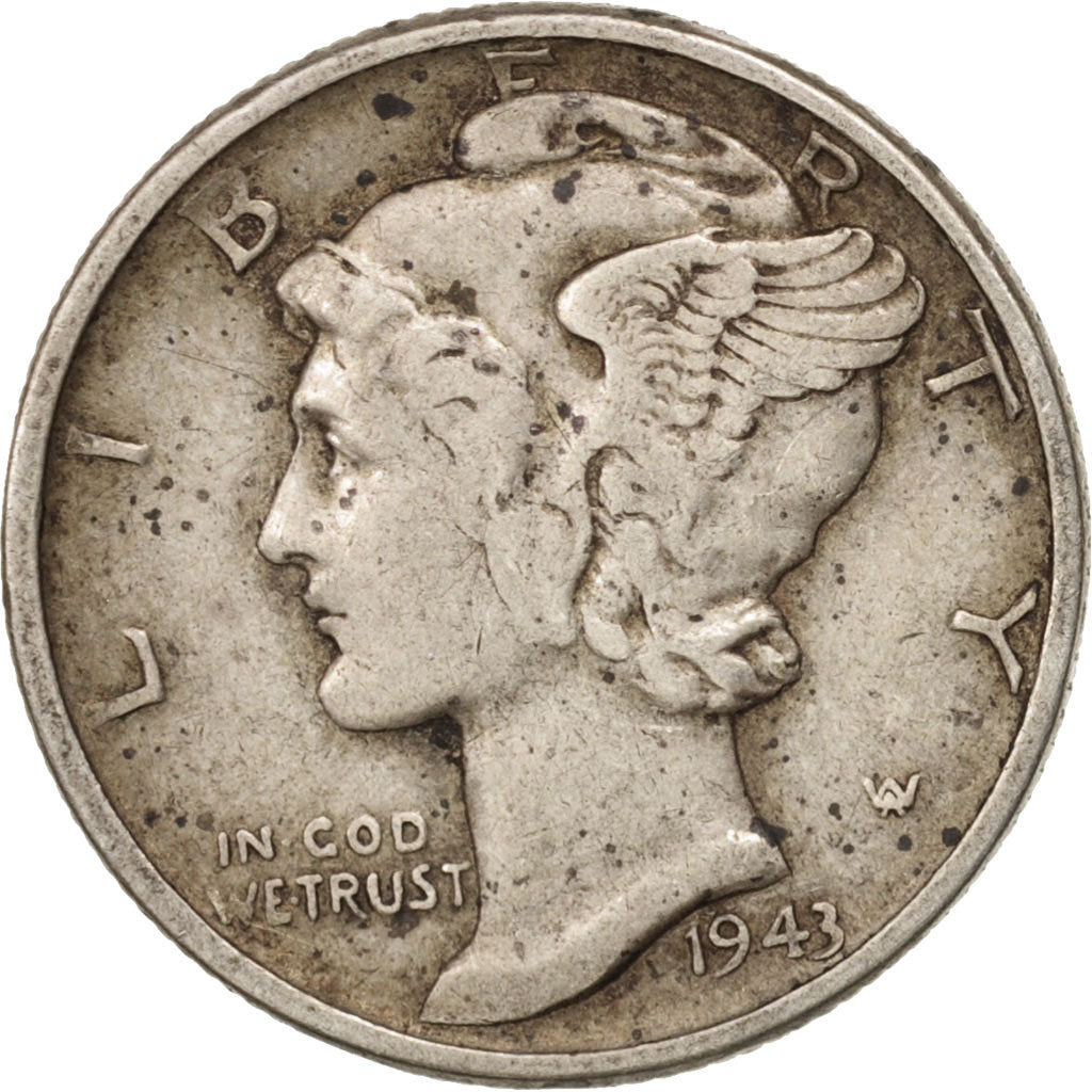 États-Unis, Mercury Dime, Dime, 1943, Philadelphie, TTB, Argent, KM 140