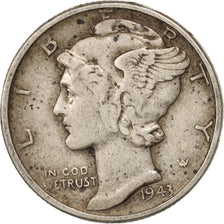 États-Unis, Mercury Dime, Dime, 1943, Philadelphie, TTB, Argent, KM 140