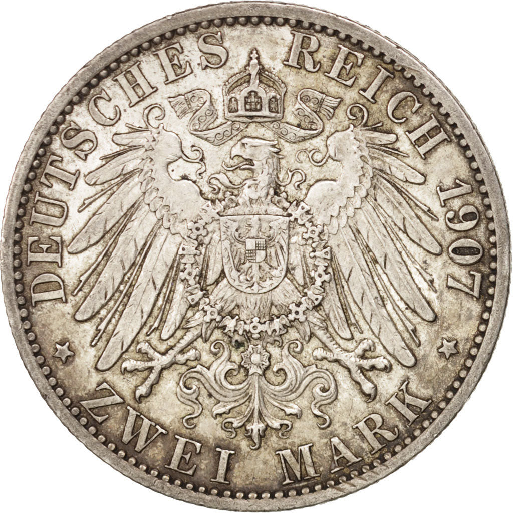German States, PRUSSIA, Wilhelm II, 2 Mark, 1907, Berlin, EF(40-45),Silver,KM522