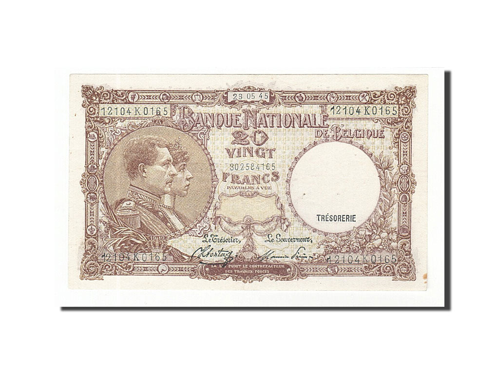 Banknote, Belgium, 20 Francs, 1945, 1945-05-23, AU(50-53)