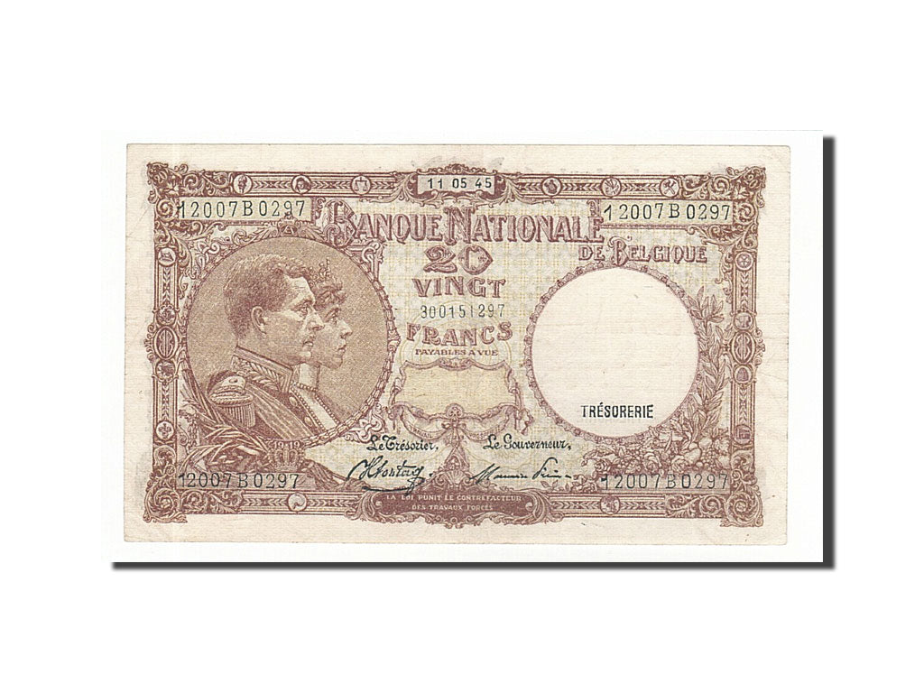 Banknote, Belgium, 20 Francs, 1945, 1945-05-11, EF(40-45)