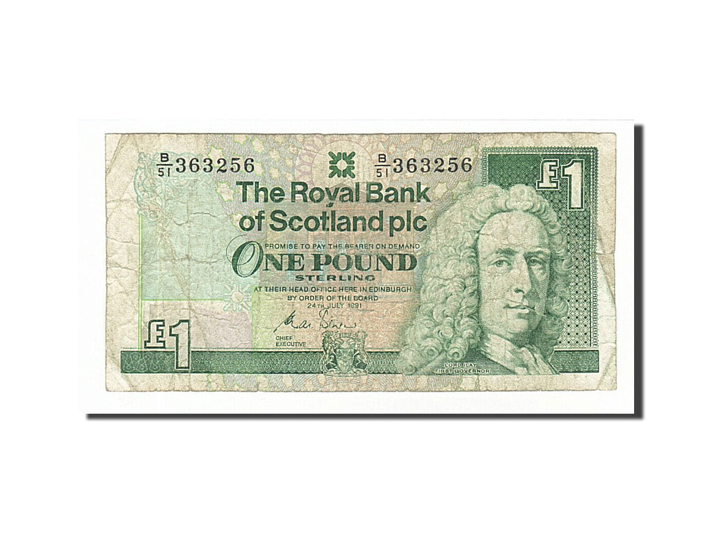 Scotland, 1 Pound, 1991, KM #351b, 1991-07-24, F(12-15), B/51 363256