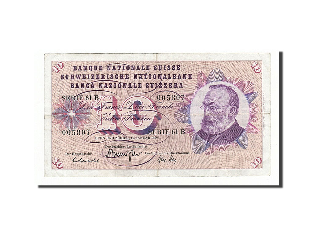 Switzerland, 10 Franken, 1969, KM #45o, 1969-01-15, VF(20-25), 61B 005807