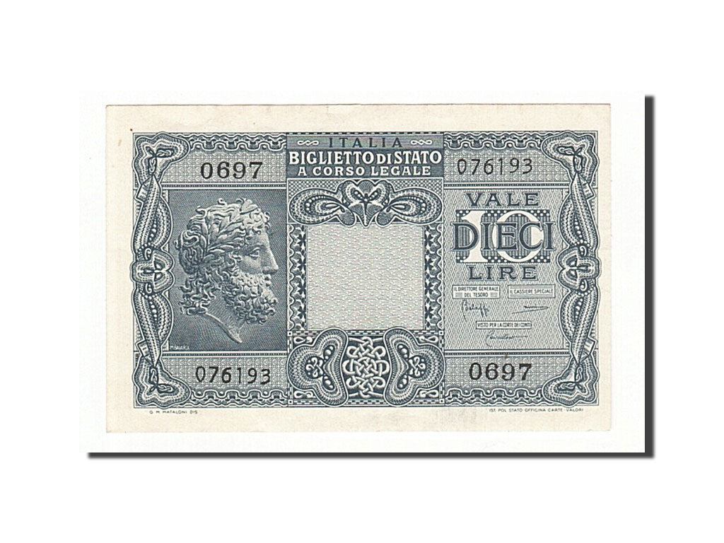 Italy, 10 Lire, 1944, KM #32c, 1944-11-23, AU(55-58), 0697 076193