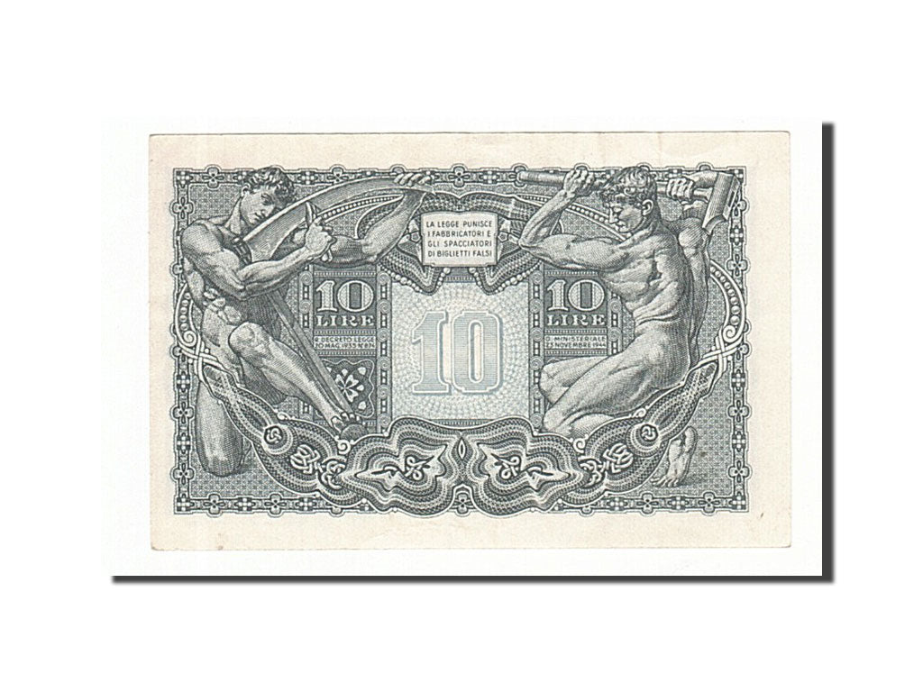 Italy, 10 Lire, 1944, KM #32c, 1944-11-23, AU(55-58), 0697 076193