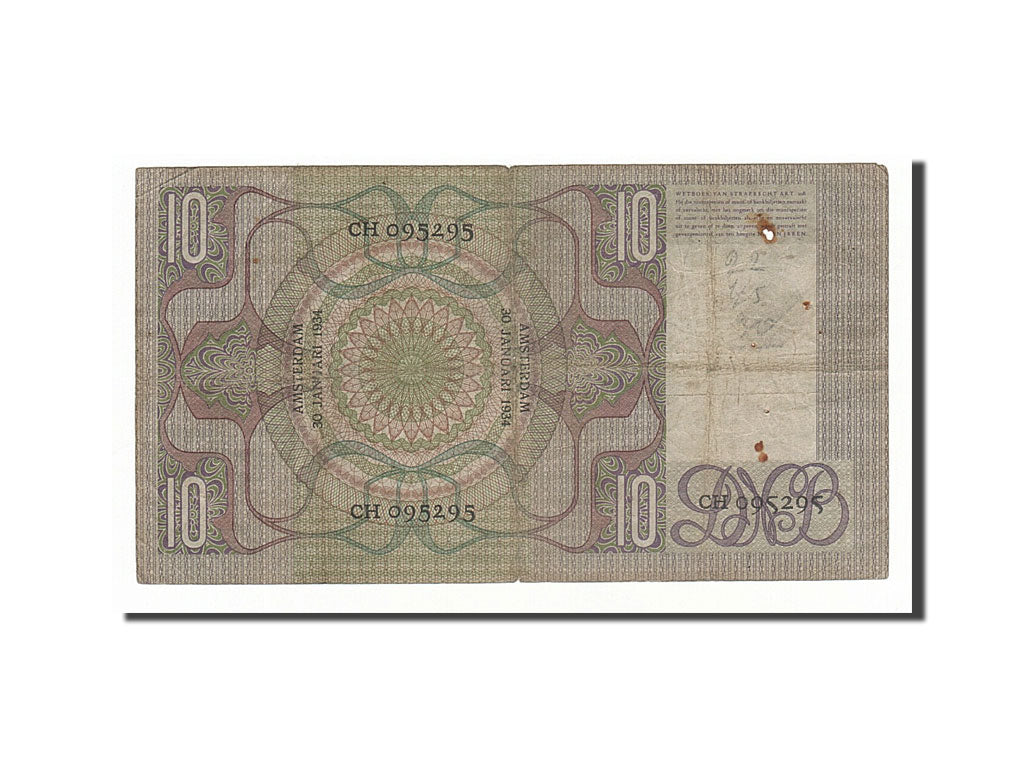Netherlands, 10 Gulden, 1934, KM #49, 1934-01-30, VF(20-25), CH095295