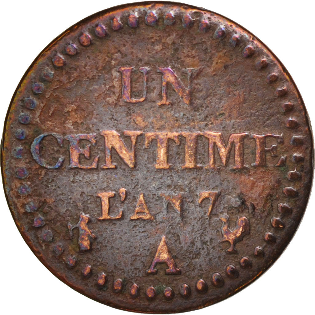 France, Dupré, Centime, 1798, Paris, VF(20-25), Bronze, KM:646, Gadoury:76
