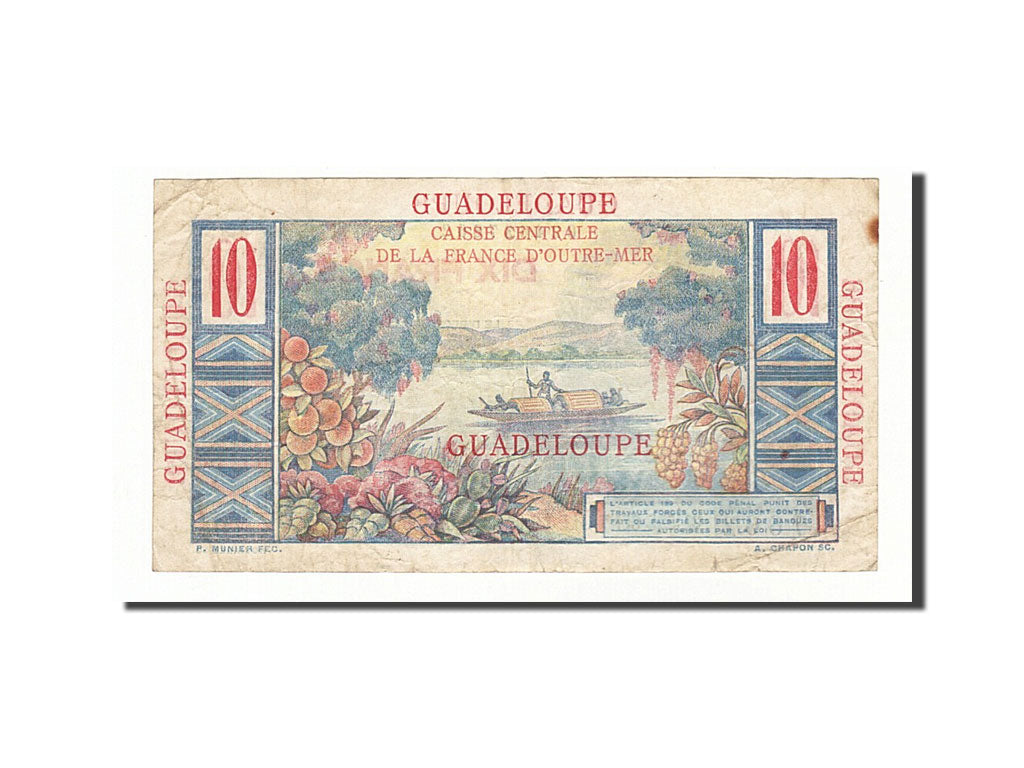 Guadeloupe, 10 Francs, 1947, KM #32, VF(20-25), X.10