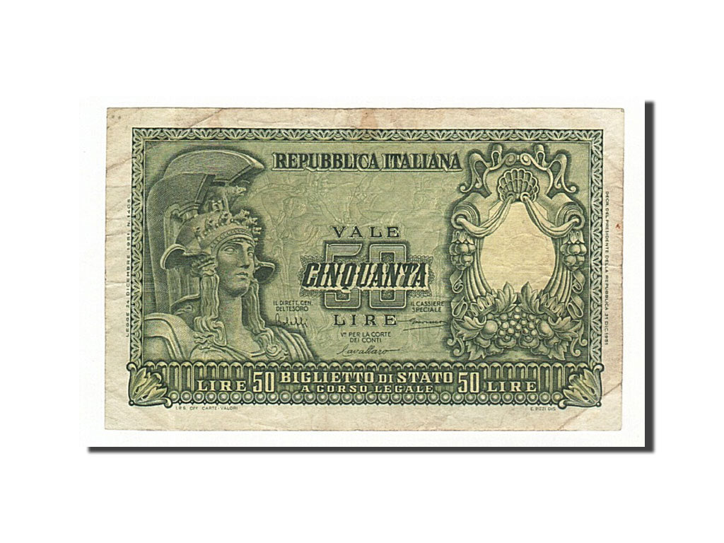 Italy, 50 Lire, 1951, KM #91a, 1951-12-31, VF(20-25), 1586 011115