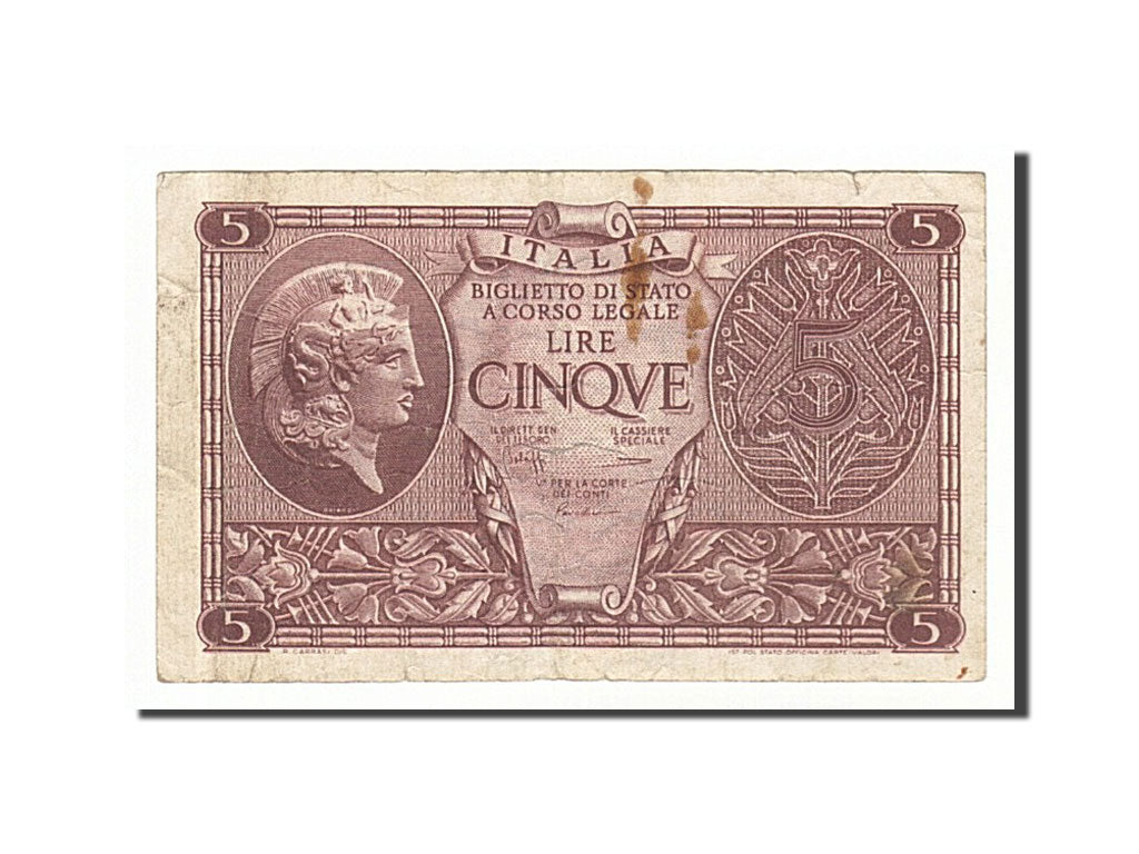 Banknote, Italy, 5 Lire, 1944, 1944-11-23, VF(20-25)