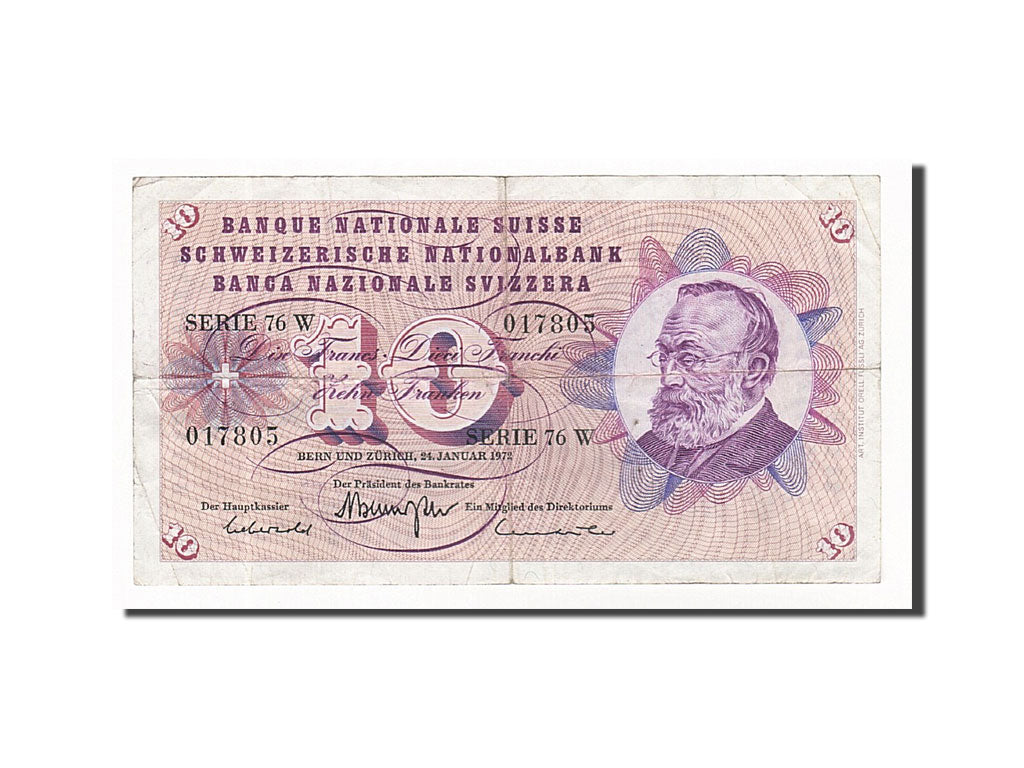 Switzerland, 10 Franken, 1972, KM #45r, 1972-01-24, VF(20-25), 76W 017805