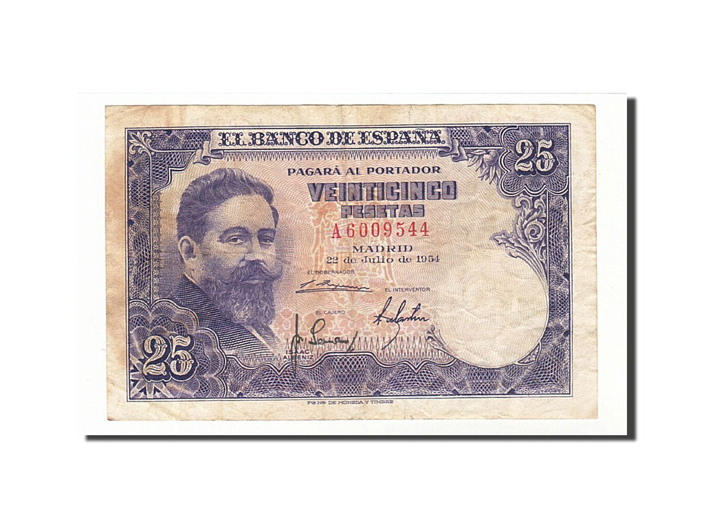 Banknote, Spain, 25 Pesetas, 1954, 1954-07-22, VF(30-35)