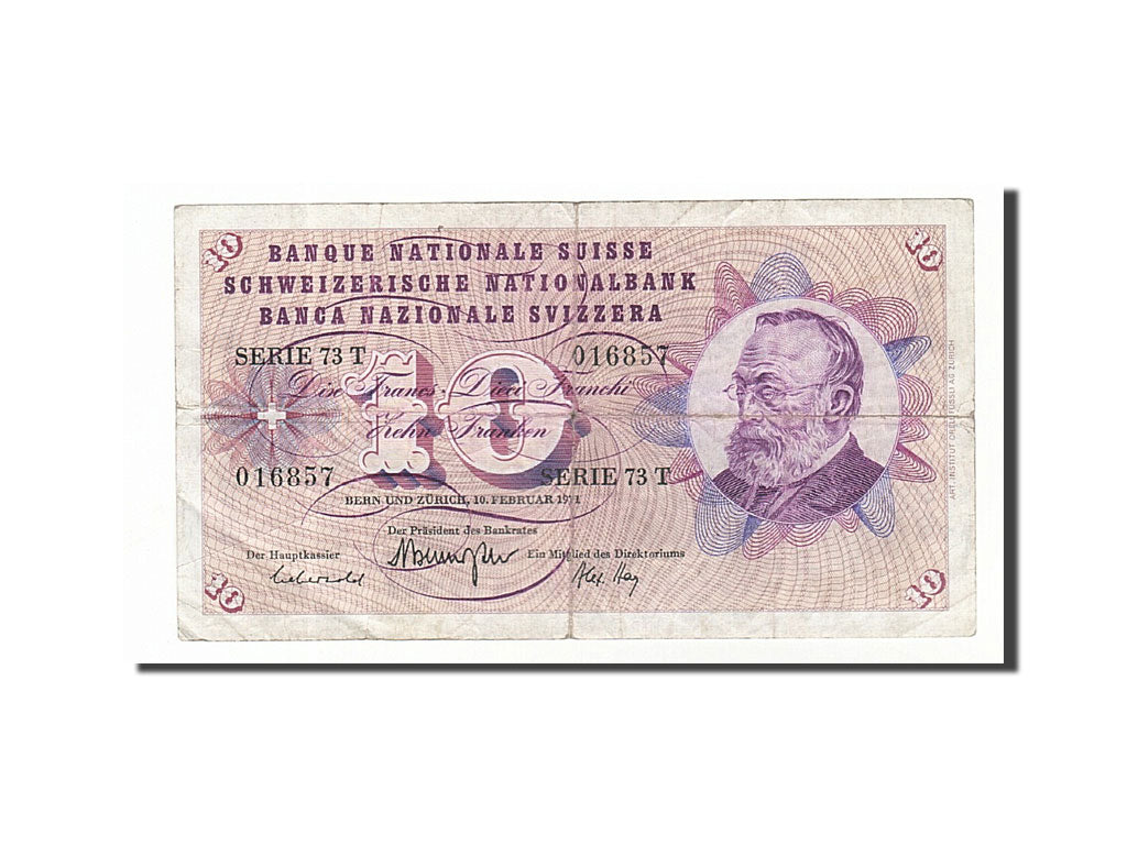 Switzerland, 10 Franken, 1971, KM #45q, 1971-02-10, F(12-15), 73T 016857