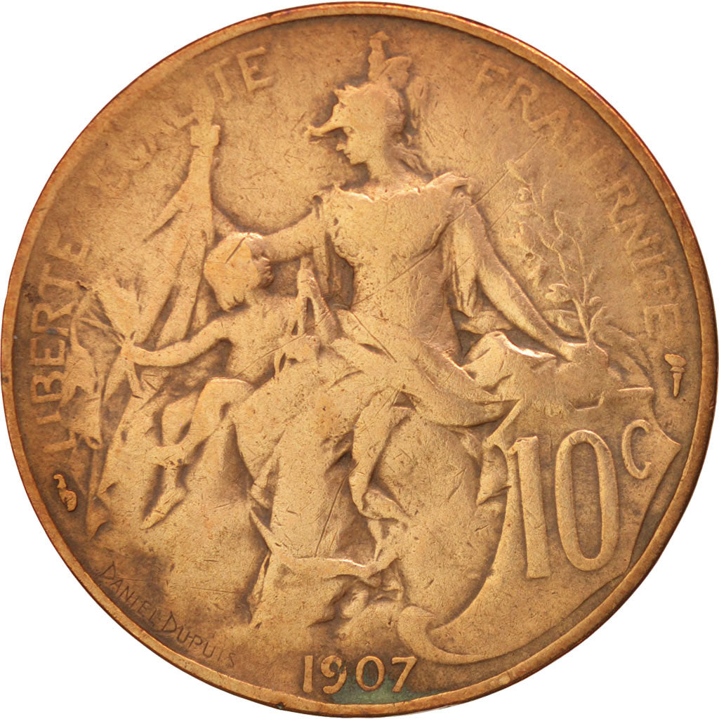 Frankreich, Dupuis, 10 Centimes, 1907, Paris, F(12-15), Bronze, KM:843