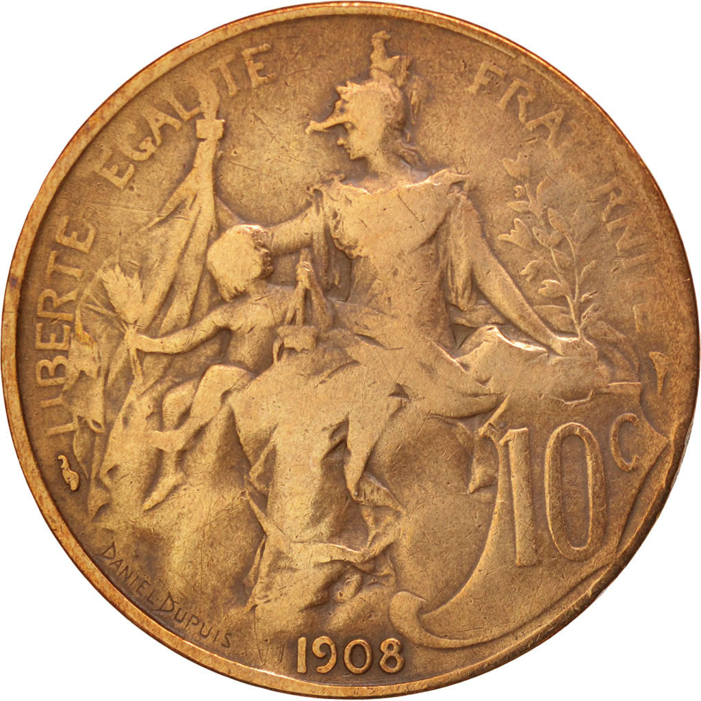 Francia, Dupuis, 10 Centimes, 1908, Paris, MB, Bronzo, KM:843, Gadoury:277