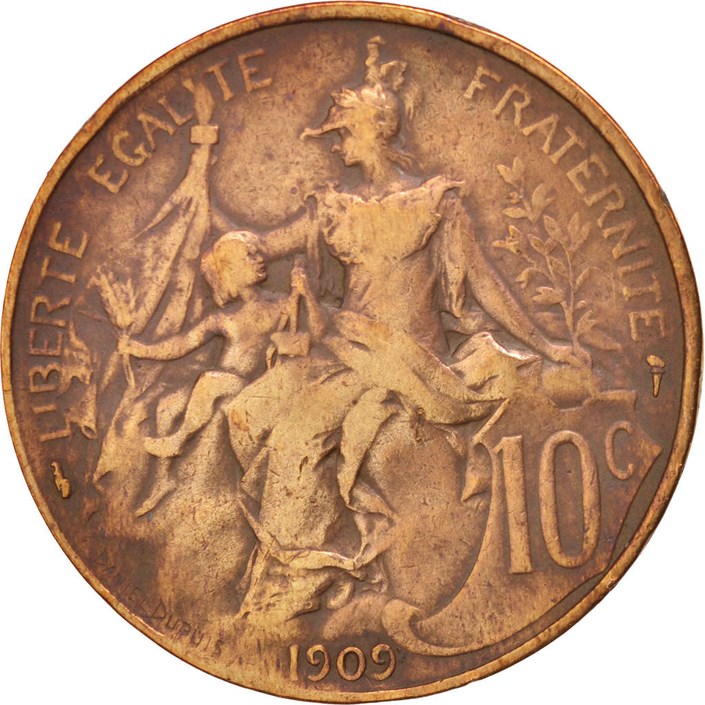 France, Dupuis, 10 Centimes, 1909, Paris, VF(20-25), Bronze, KM:843, Gadoury:277