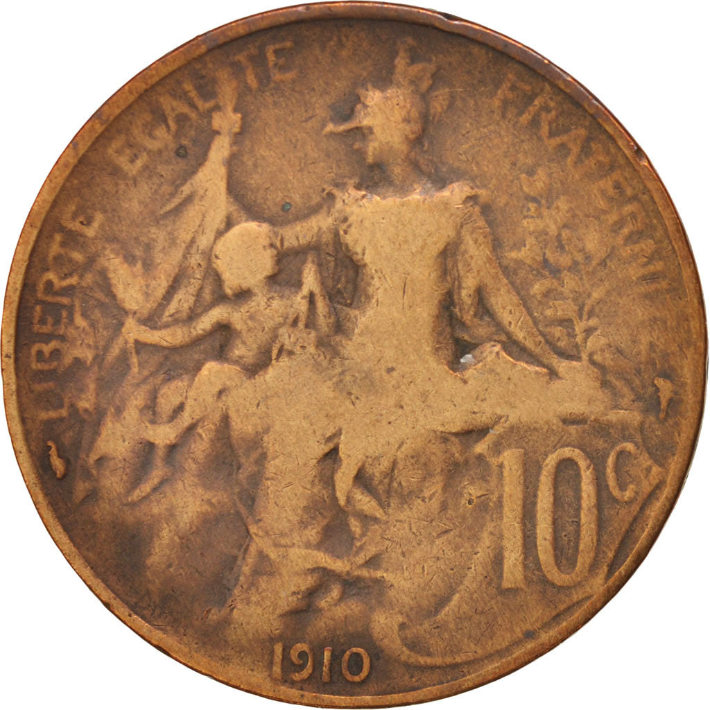 France, Dupuis, 10 Centimes, 1910, Paris, F(12-15), Bronze, KM:843, Gadoury:277