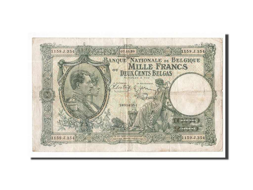 Billet, Belgique, 1000 Francs-200 Belgas, 1939, 1939-10-07, TB