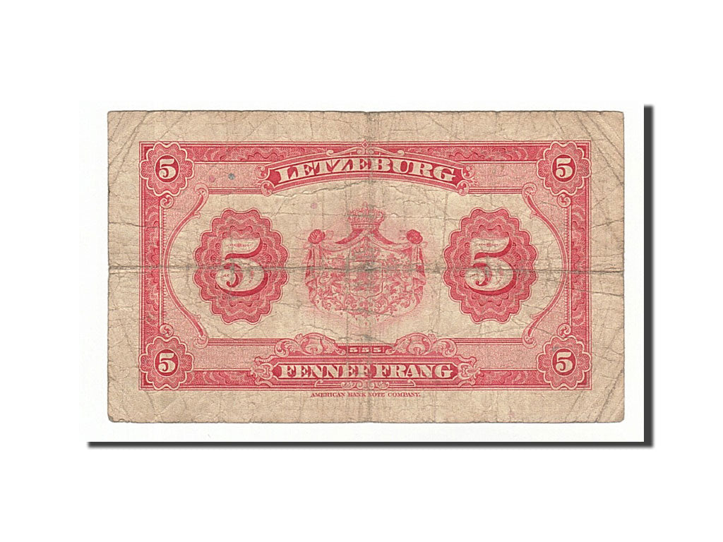 Luxembourg, 5 Francs, 1944, KM #43b, F(12-15), A945582