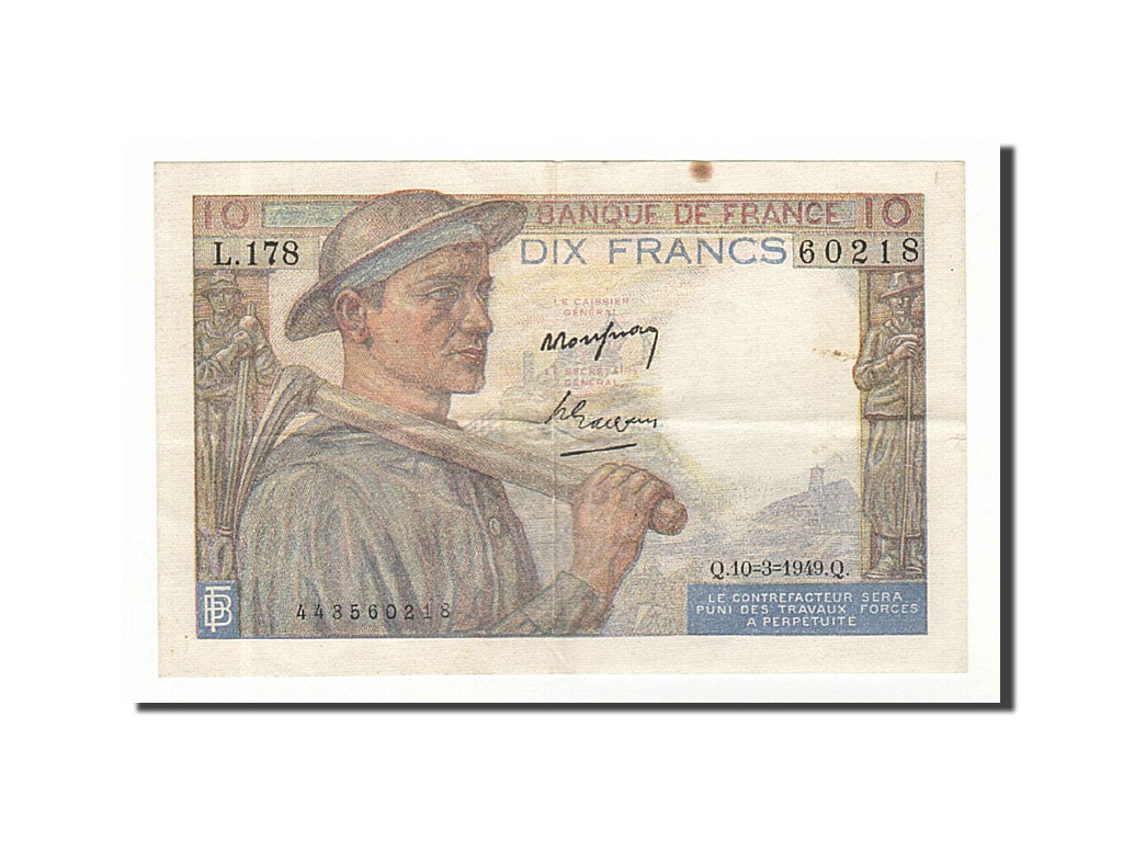 Banknote, France, 10 Francs, 10 F 1941-1949 ''Mineur'', 1949, 1949-03-10