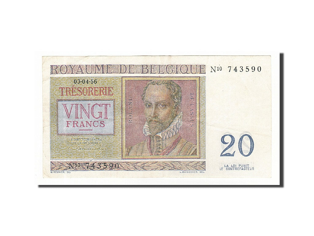Belgium, 20 Francs, 1956, KM #132b, 1956-04-03, EF(40-45), N10 743590
