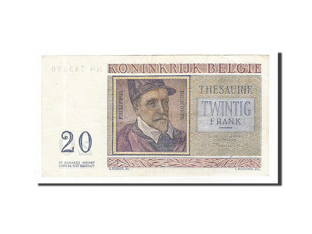 Belgium, 20 Francs, 1956, KM #132b, 1956-04-03, EF(40-45), N10 743590