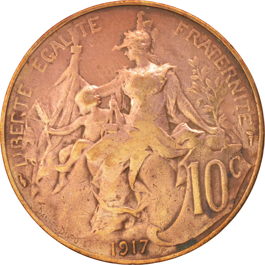 France, Dupuis, 10 Centimes, 1917, Paris, EF(40-45), Bronze, KM:843, Gadoury:277