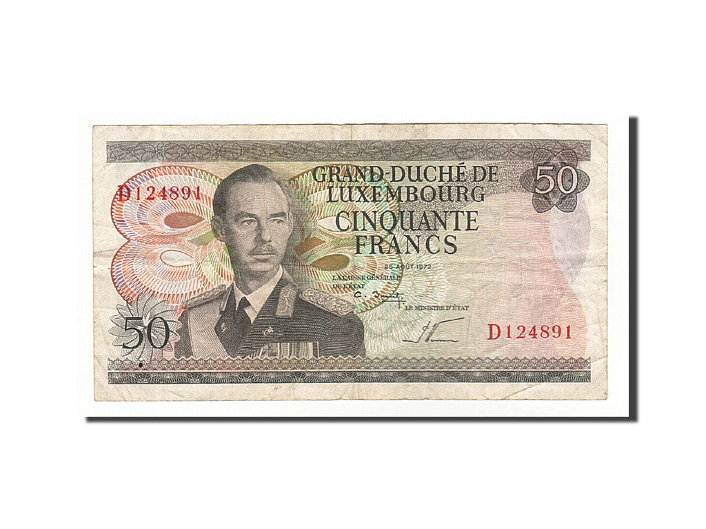 Luxembourg, 50 Francs, 1972, KM #55b, 1972-08-25, VF(30-35), D124891