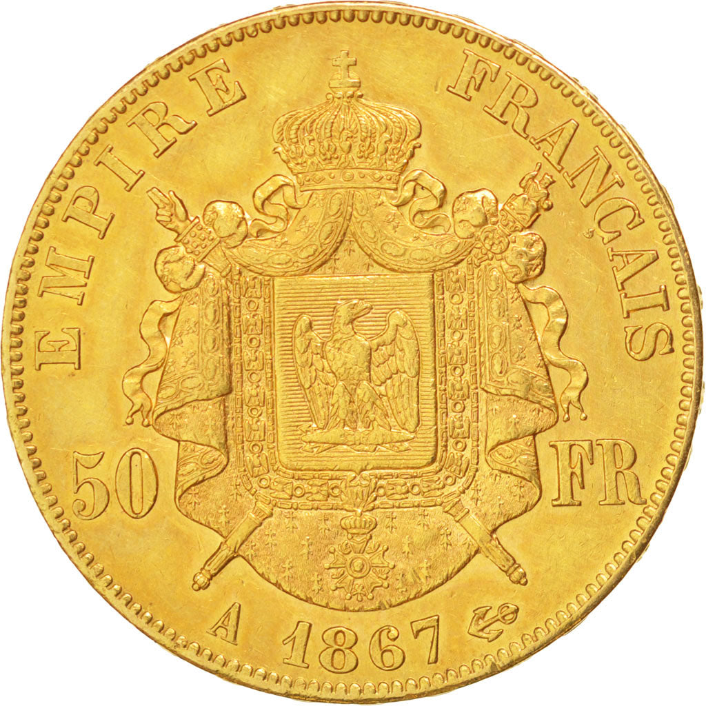 Frankreich, Napoleon III, 50 Francs, 1867, Paris, EF(40-45), Gold, KM 804.1