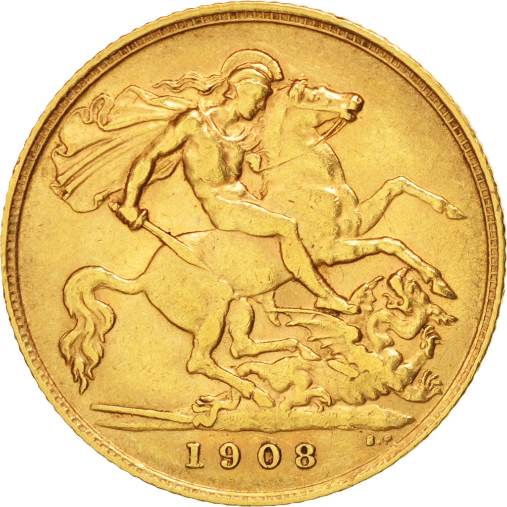 Great Britain, Edward VII, 1/2 Sovereign, 1908, EF(40-45), Gold, KM:804