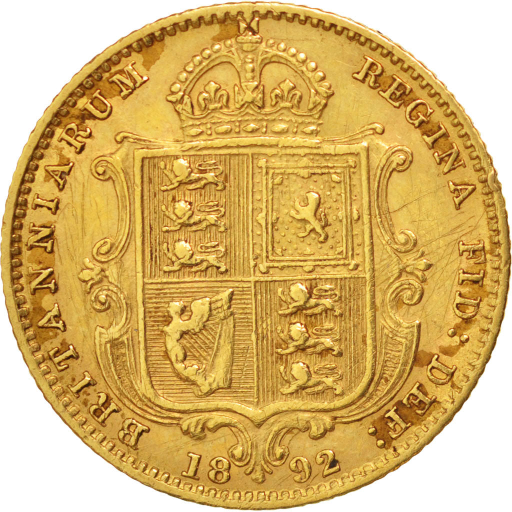Great Britain, Victoria, 1/2 Sovereign, 1892, VF(30-35), Gold, KM:766