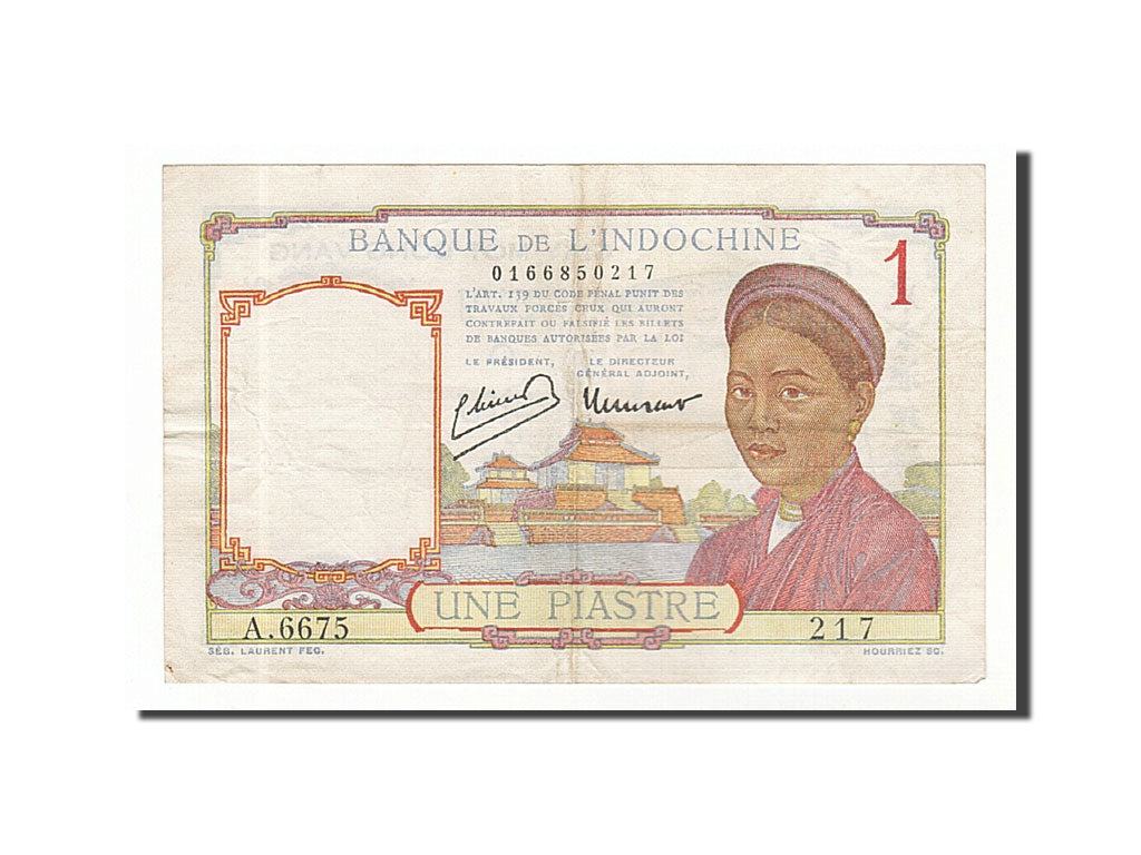 French Indo-China, 1 Piastre, 1946, KM #54c, EF(40-45), A.6675
