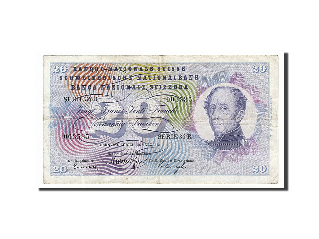 Switzerland, 20 Franken, 1963, KM #46j, 1963-03-28, VF(20-25), 003585