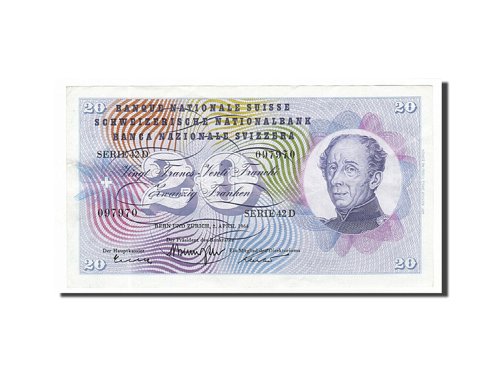 Switzerland, 20 Franken, 1964, KM #46k, 1964-04-02, EF(40-45), 097970